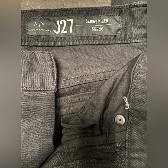 Men’s  Armani Exchange SKINNY BIKER STRETCH COTTON DENIM JEANS, size 28, black - Picture 4 of 10